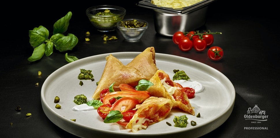Baked Insalata Caprese with Basil Spread