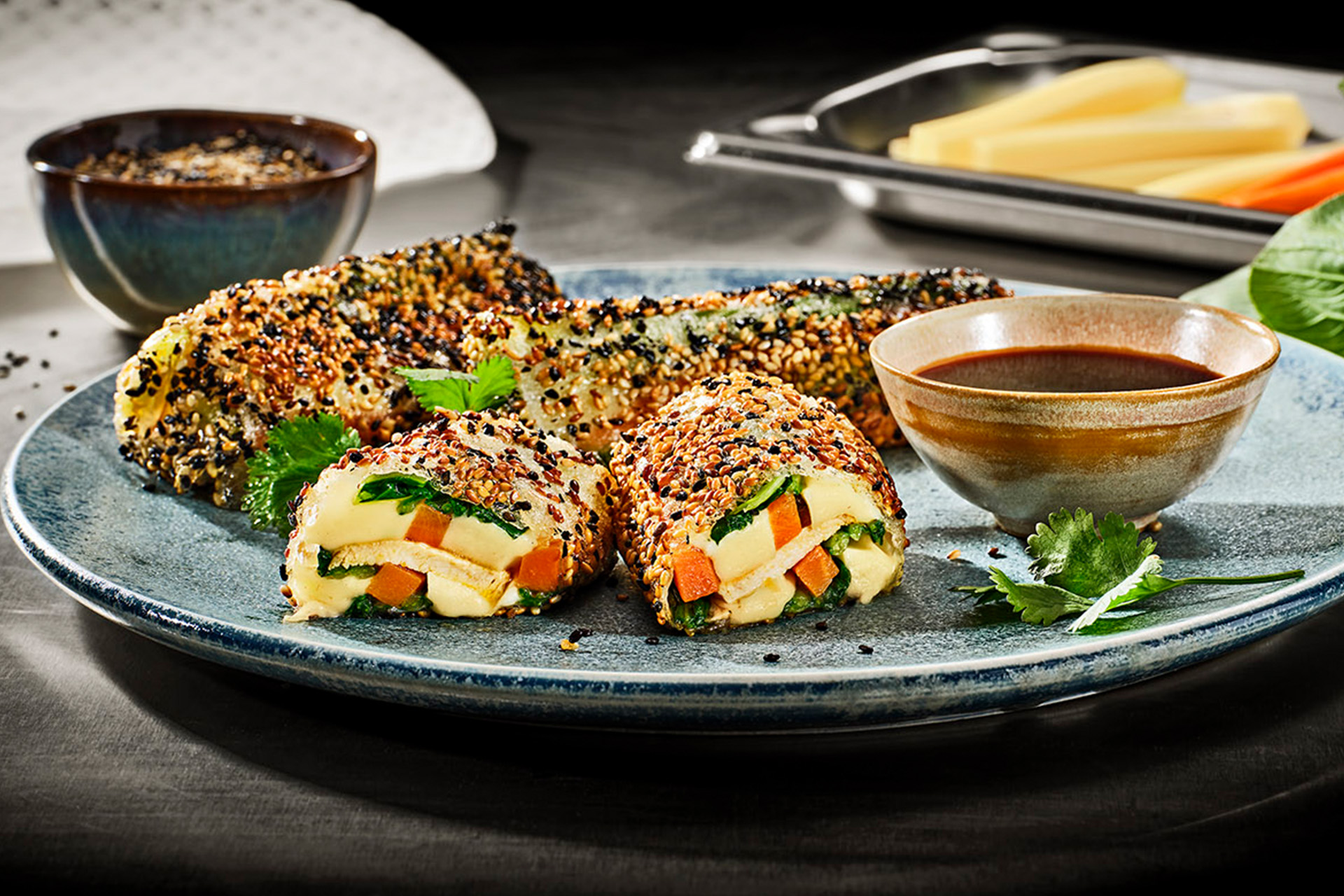 Fried Summer Rolls with Sesame and Mozzarella