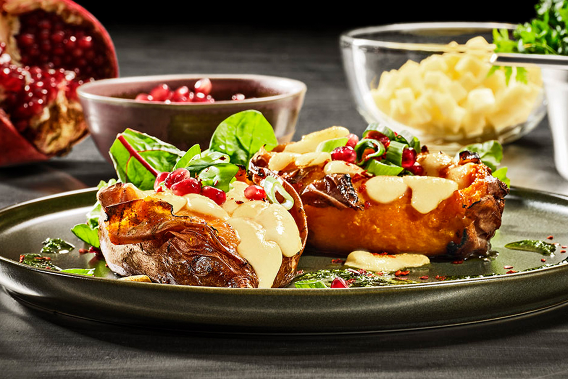 Smashed Sweet Potatoes with Mozzarella